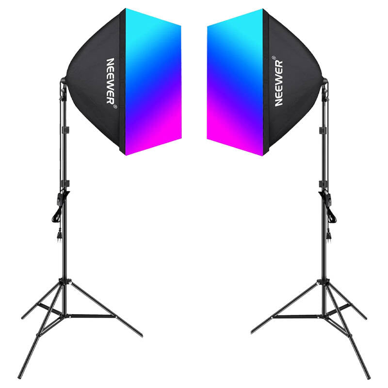 Kit Neewer NK800 two softboxes + bulbs RGB 24W 2700-6500K + tripods + barndoors