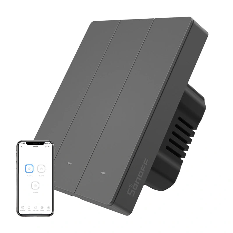 SONOFF M5-3C-80 Smart WiFi Wall Switch (3-channel, flush-mount, graphite)