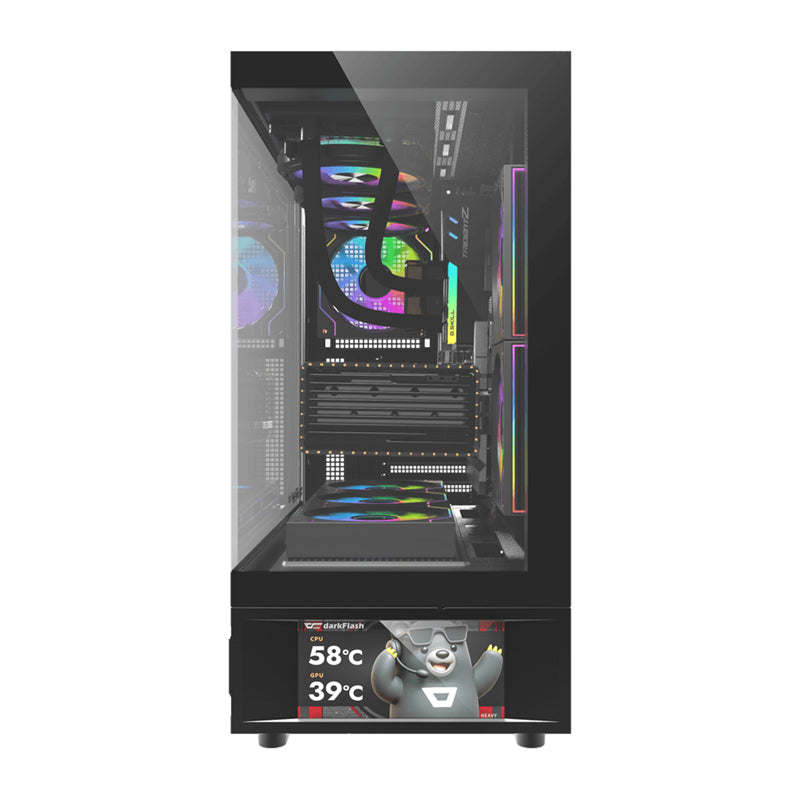 DarkFlash DS950V computer case with display (black) + 6 fans