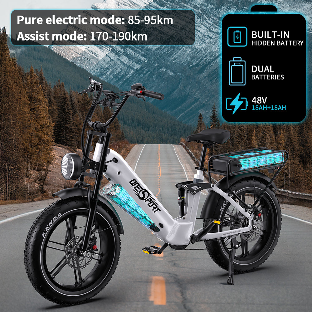 Oneport OT08 Pro pilnas amortizācijas elektriskais velosipēds 18Ah 2x