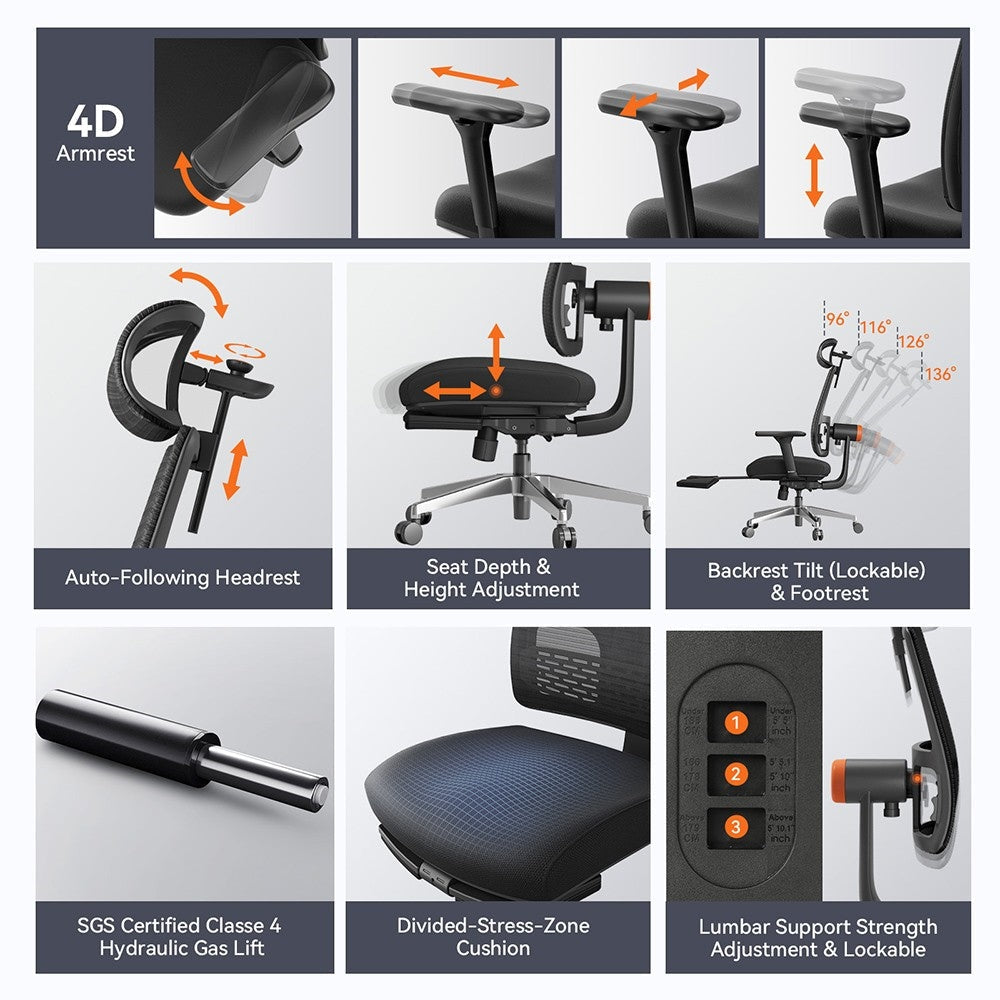 NEWTRAL MagicH-BPro ergonomisks krēsls ar kāju balstu